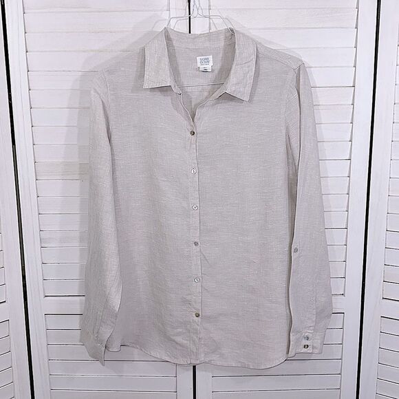 Sigrid Olsen 100% Linen Light Beige Long Sleeve Size Large - Picture 3 of 11